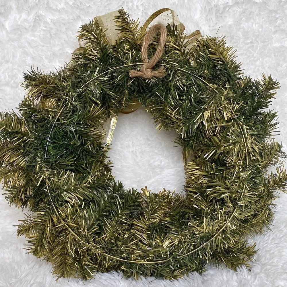 New Handmade Holiday Gold & Pink Retro Deer Hanging Door Wreath